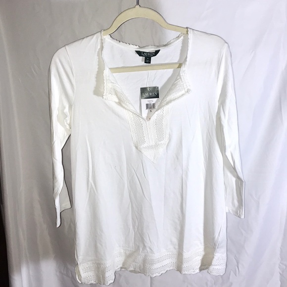 Lauren Ralph Lauren Tops - Cute Ralph Lauren Long Sleeve Top Lace Trim